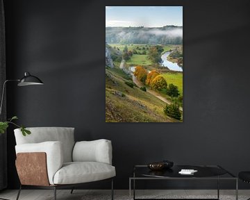 Ochtend in het Eselsburgdal met de rivier de Brenz bij Heidenheim van Daniel Pahmeier