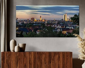 Leipzig city panorama at sunset