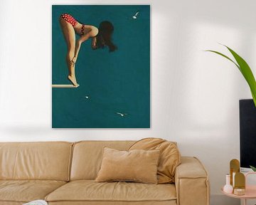 Meisje met bikini op de duikplank - Een jaren vijftig stijl voor vandaag van Jan Keteleer