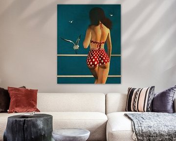 Retro stijl schilderij van een meisje met een bikini van Jan Keteleer