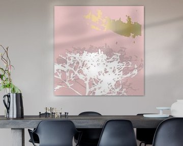 Botanical plants 2 . Branches in pastel colors with gold abstract brus by Dina Dankers
