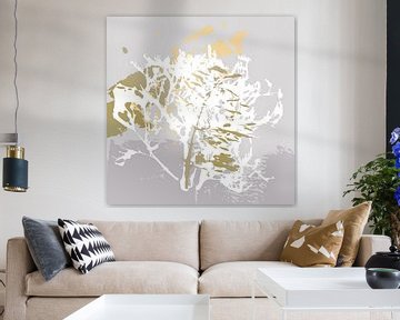 Moderne abstracte botanische kunst. Gras in goud en wit op grijs
