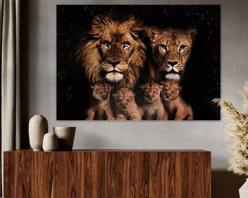 Löwenfamilie mit 4 Jungtieren von Bert Hooijer