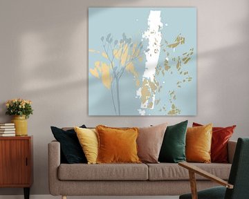 Botanical plants 15 . Slender sprigs in pastel colors with golden abst by Dina Dankers
