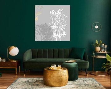Botanical plants 16 . Grass sprigs in pastel colors with gold abstract by Dina Dankers
