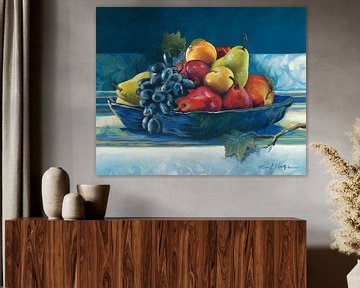 Blauwe plaat met fruit, Marilyn Hageman