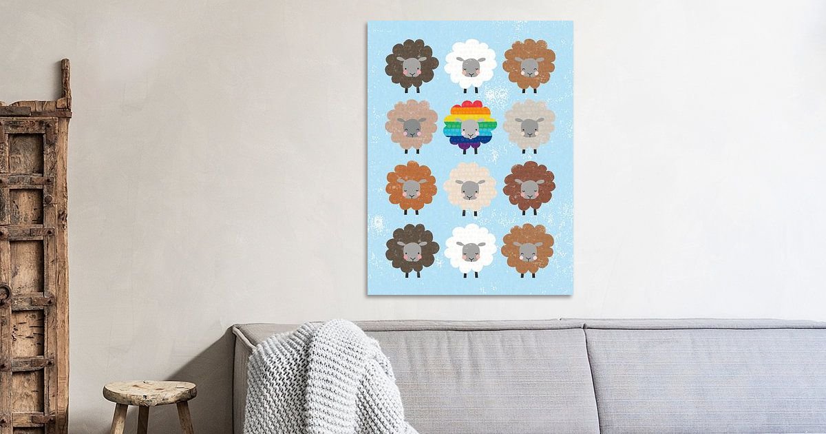 Be Ewe Brown And Rainbow Sheep 5x7 Canvas Print / Canvas Art by