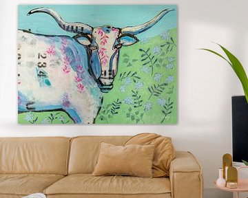 Longhorn in het veld, Kellie Day van Wild Apple