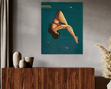 Schilderij van een meisje dat duikt