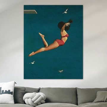 Mädchen taucht im Bikini ins Meer von Jan Keteleer