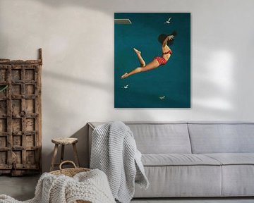 Mädchen taucht im Bikini ins Meer von Jan Keteleer