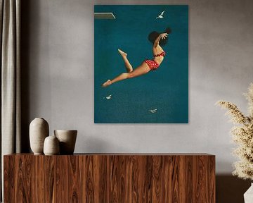Mädchen taucht im Bikini ins Meer von Jan Keteleer