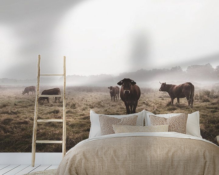 Sfeerimpressie behang: Koeien in de mist van Fotojeanique .