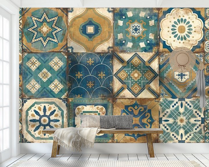 Sfeerimpressie behang: Marokkaanse tegels blauw, Cleonique Hilsaca van Wild Apple