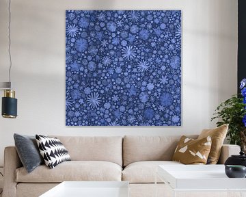 Bos bloemen - Blauw modern schilderij van Studio Hinte