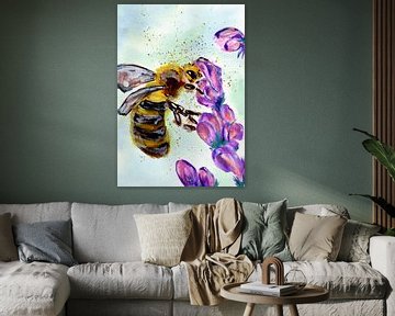 Honingbij en paarse bloemen van Sebastian Grafmann