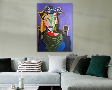 Abstract portret van de vrouw met de Baret a la Pablo Picasso van Danielle Ducheine