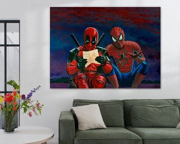 Deadpool en Spiderman Schilderij