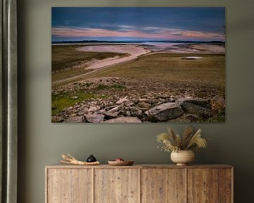 Landschap in Frankrijk, Lac du Der, zonsondergang van Berit Kessler