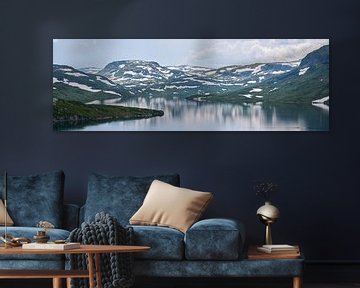 Panorama Berg- en waterlandschap in Noorwegen van Lampe Productions