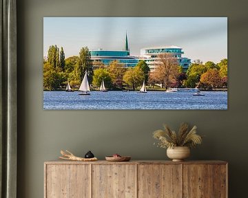 Boten op de Außenalster in Hamburg van Werner Dieterich