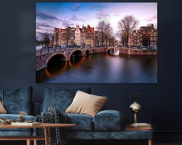 Amsterdam canals Netherlands, Amsterdam Holland during sunset evening during wintertime in the Nethe van Fokke Baarssen