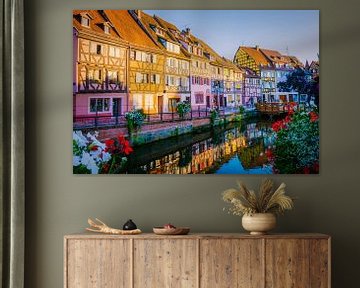 Colmar France during evening,Petite Venice, water canal, and traditional half timbered houses van Fokke Baarssen