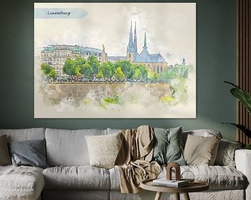 panorama van Luxemburg in schetsstijl