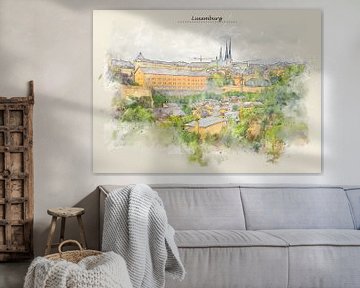 panorama du Luxembourg en style croquis sur Ariadna de Raadt-Goldberg