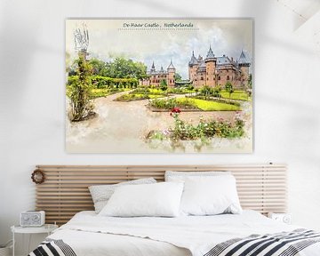 Kasteel De Haar in Nederland in schetsstijl