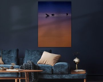 Silhouet van vogel in water bij zonsondergang van Catalina Morales Gonzalez