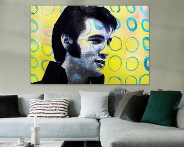 Elvis Presley Abstraktes Pop Art Portrait in Gelb Blau von Art By Dominic