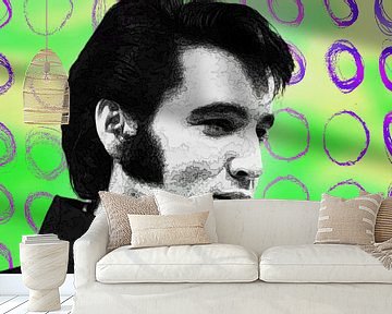 Elvis Presley Abstract Pop Art Portret in  Groen Roze van Art By Dominic