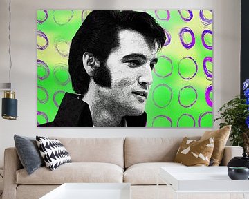 Elvis Presley Abstraktes Pop Art Portrait in Grün-Rosa von Art By Dominic
