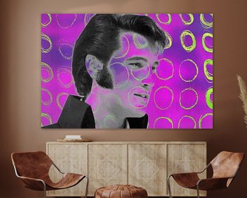Elvis Presley Abstract Pop Art Portret in  Roze Geel van Art By Dominic