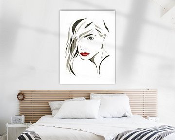 Sexy red lips (modern watercolor painting portrait beautiful sexy woman lady abstract hairstyle beig