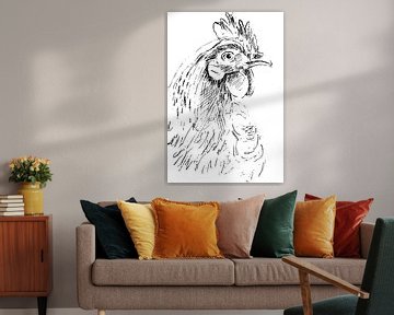 Black and white ink pen sketch chicken by Emiel de Lange