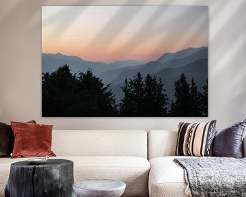 Pastel oranje zonsondergang bij Courchevel, Frankrijk art print - alpen landschapsfotografie.