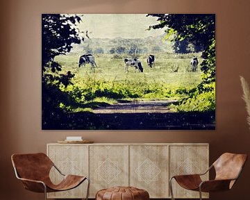 Uitzicht op ons Brabantse land met koeien (schilderij) van Art by Jeronimo