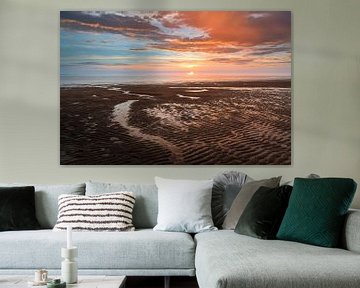 Niederländische Küste mit Sonnenuntergang von Björn van den Berg