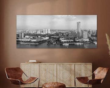 Zwartwit panorama skyline Rotterdam