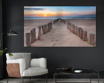 Wave breakers at sunset on the beach near Oostkapelle by Jan Poppe