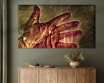 Kirlian gloed van een menselijke hand op zwart van MPfoto71