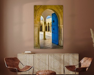 Architecture entrance blue door mausoleum in Monastir Tunisia by Dieter Walther