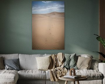 Footsteps in the sand of the dunes in Namibia