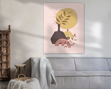 Minimalist still life in pink, brown and beige