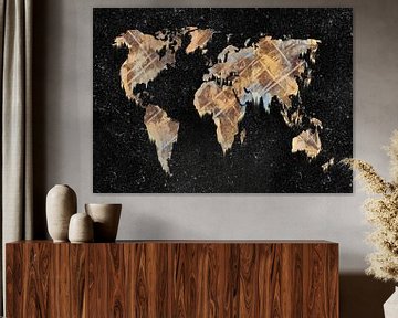 Weltkarte Erdtöne auf dunklem Hintergrund von Emiel de Lange