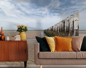 Breakwaters on the beach in Zeeland by Marjolijn van den Berg