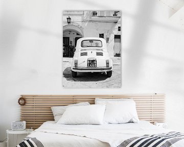 Fine art black and white photo of Fiat 500 in Italy by Monique Tekstra-van Lochem