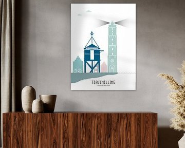 Skyline illustratie waddeneiland Terschelling in kleur van Mevrouw Emmer